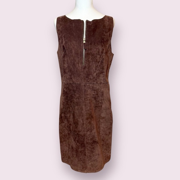 Isaac Mizrahi for Target Suede Jumper Dress Western Chocolate Brown Size 14 - Picture 1 of 16